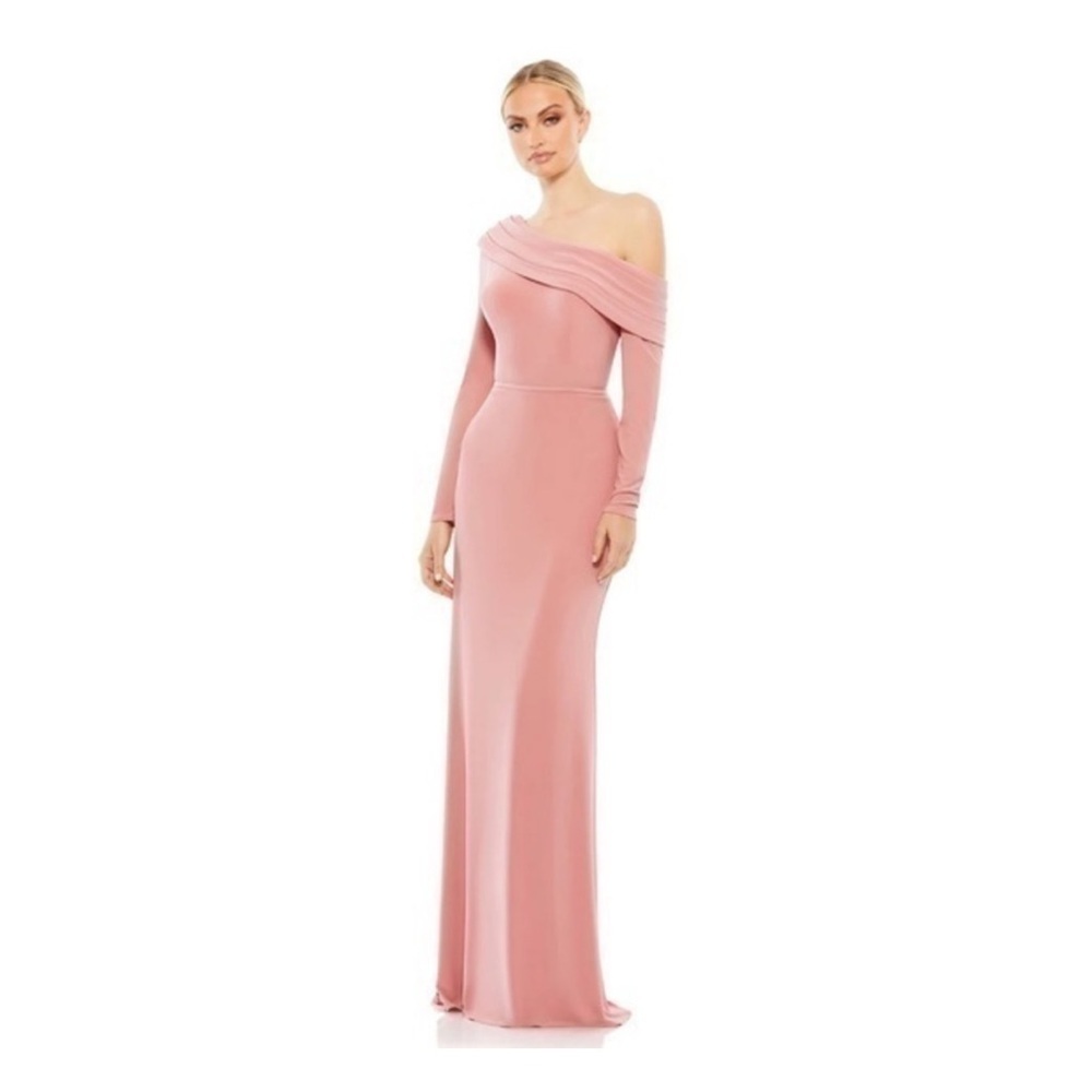 Ieena Mac Duggal 26595 Drop Shoulder Long Sleeve Column Gown Rose Gold Size 16